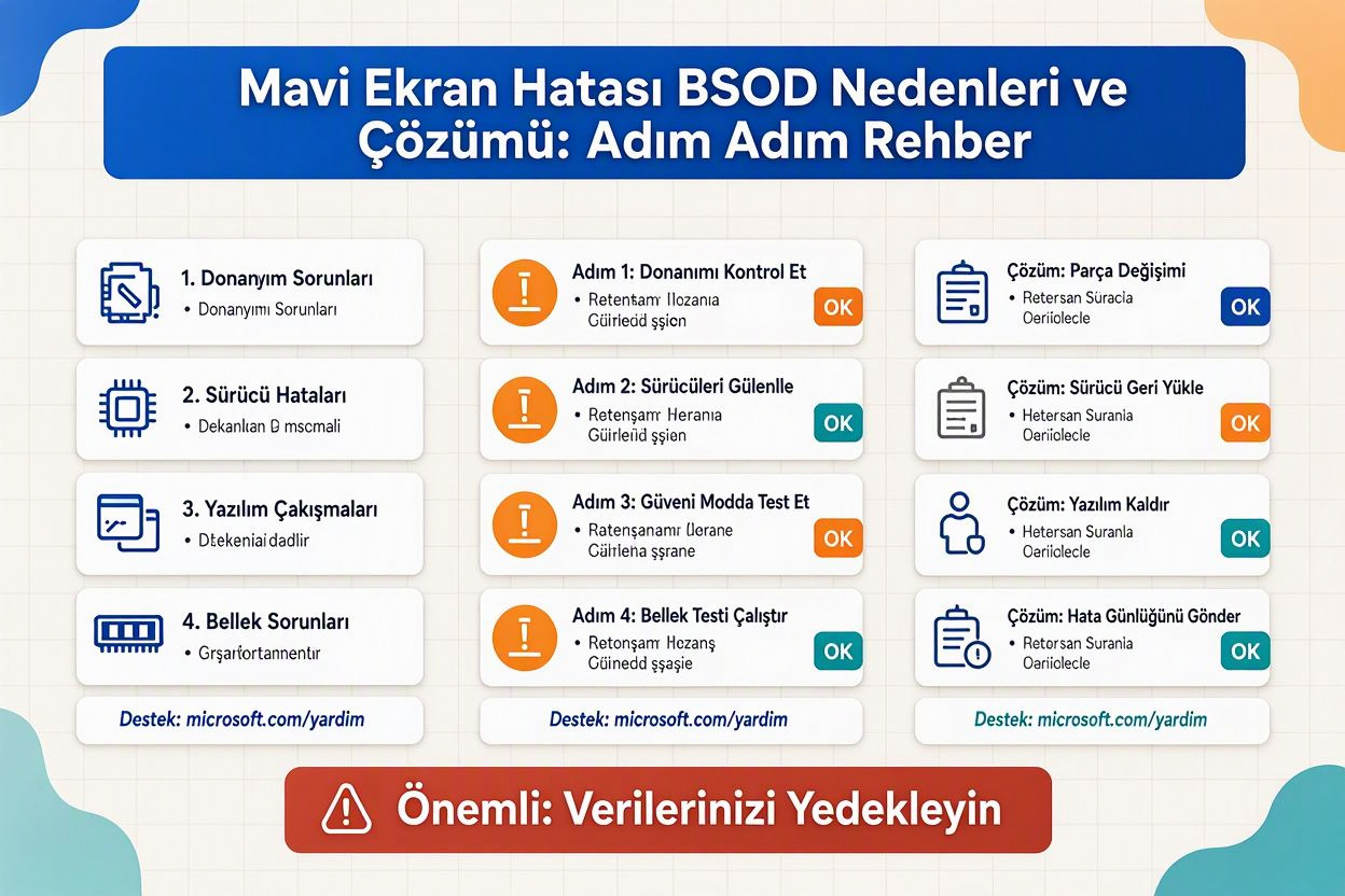 Windows'ta çökme ekranında stop kodunun görüldüğü örnek resim
