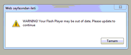WARNING! Your Flash Player may be out of date hatası çözümü